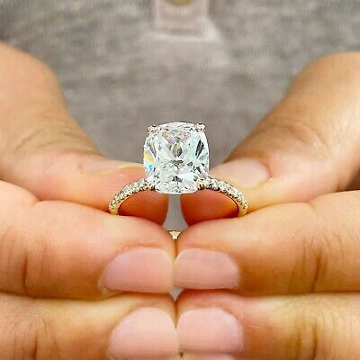 Pre-owned Knr 14k Yellow Gold Cushion Cut Moissanite And Natural Diamond Engagement Ring 5.00