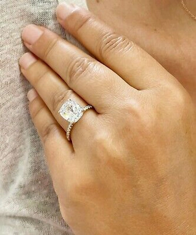 Pre-owned Knr 14k Yellow Gold Cushion Cut Moissanite And Natural Diamond Engagement Ring 5.00