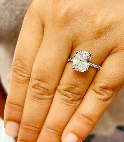 Pre-owned Knr 14k Yellow Gold Cushion Cut Moissanite And Natural Diamond Engagement Ring 5.00