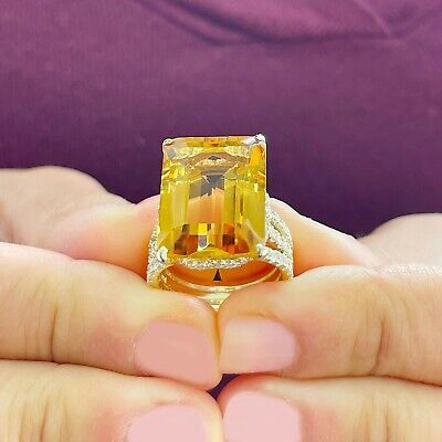 Pre-owned Split 14k Yellow Gold Cushion Yellow Citrine Round Cut Diamond Ring  Band 10.75ct