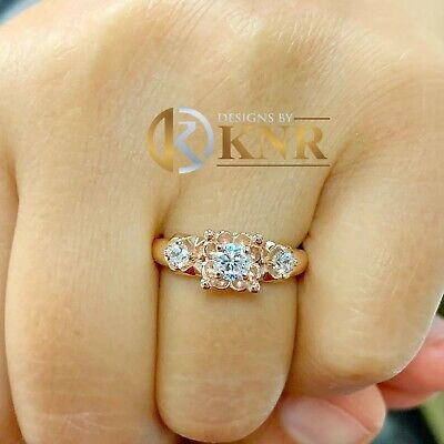 Pre-owned Knr Inc 14k Solid Rose Gold Round Cut Natural Diamond Engagement Ring Three Stone 0.60ct In White