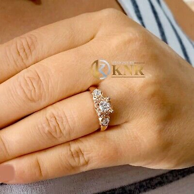 Pre-owned Knr Inc 14k Solid Rose Gold Round Cut Natural Diamond Engagement Ring Three Stone 0.60ct In White
