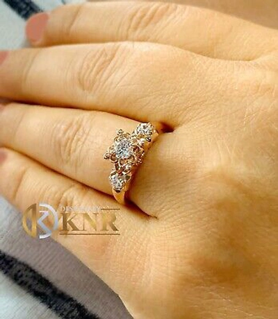 Pre-owned Knr Inc 14k Solid Rose Gold Round Cut Natural Diamond Engagement Ring Three Stone 0.60ct In White