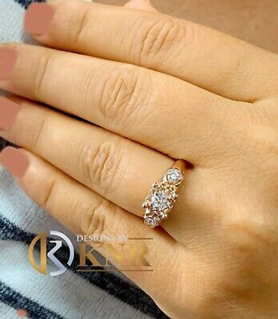 Pre-owned Knr Inc 14k Solid Rose Gold Round Cut Natural Diamond Engagement Ring Three Stone 0.60ct In White