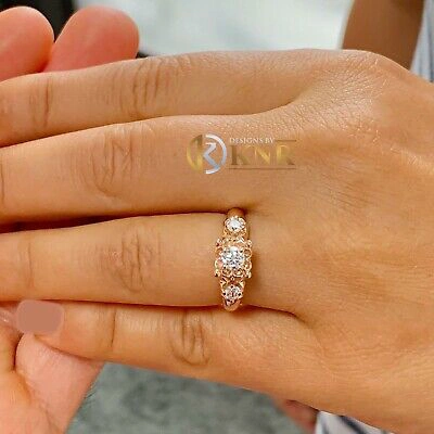 Pre-owned Knr Inc 14k Solid Rose Gold Round Cut Natural Diamond Engagement Ring Three Stone 0.60ct In White
