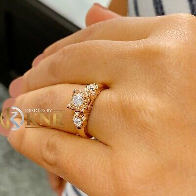 Pre-owned Knr Inc 14k Solid Rose Gold Round Cut Natural Diamond Engagement Ring Three Stone 0.60ct In White