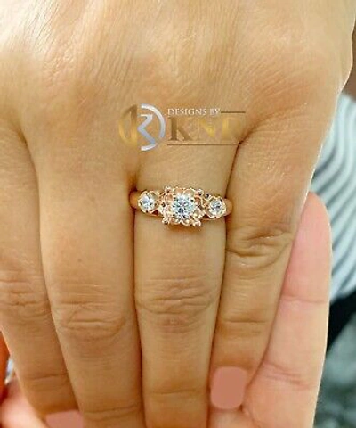 Pre-owned Knr Inc 14k Solid Rose Gold Round Cut Natural Diamond Engagement Ring Three Stone 0.60ct In White