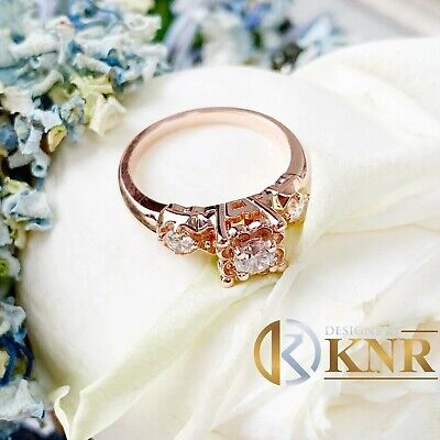 Pre-owned Knr Inc 14k Solid Rose Gold Round Cut Natural Diamond Engagement Ring Three Stone 0.60ct In White