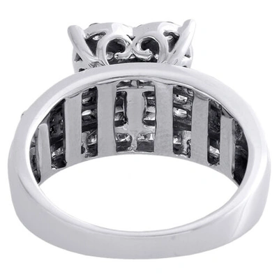 Pre-owned Jfl Diamonds & Timepieces 10k White Gold Round & Baguette Diamond Heart Cluster Engagement Ring 1 Ct.
