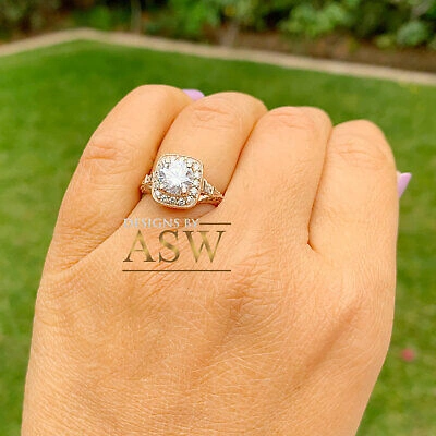 Pre-owned Halo 14k Solid Rose Gold Round Cut Natural Diamond Engagement Ring Antique 1.65ctw In White