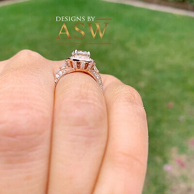 Pre-owned Halo 14k Solid Rose Gold Round Cut Natural Diamond Engagement Ring Antique 1.65ctw In White