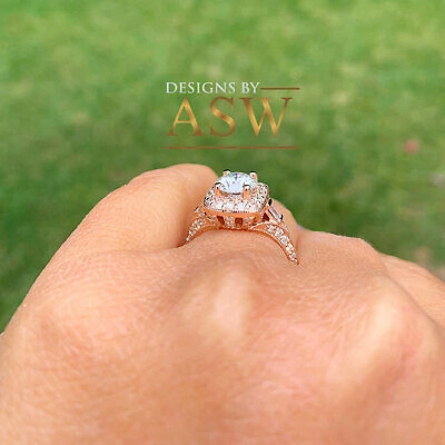Pre-owned Halo 14k Solid Rose Gold Round Cut Natural Diamond Engagement Ring Antique 1.65ctw In White