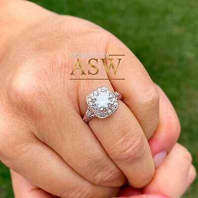 Pre-owned Halo 14k Solid Rose Gold Round Cut Natural Diamond Engagement Ring Antique 1.65ctw In White