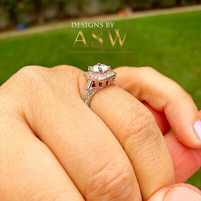 Pre-owned Halo 14k Solid Rose Gold Round Cut Natural Diamond Engagement Ring Antique 1.65ctw In White