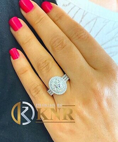Pre-owned Knr Inc 14k White Gold Oval Forever One Moissanite And Diamonds Engagement Ring 2.65ctw