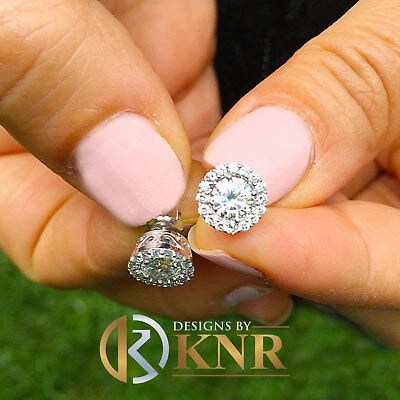 Pre-owned Knr Inc Women's 14k White Gold Round Cut Diamonds Stud Earrings Halo Bridal 1.40ctw