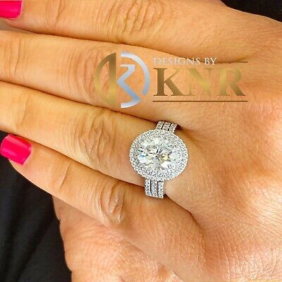 Pre-owned Knr Inc 14k White Gold Oval Forever One Moissanite And Diamonds Engagement Ring 2.65ctw