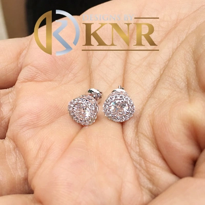 Pre-owned Knr Inc Women's 14k White Gold Round Cut Diamonds Stud Earrings Halo Bridal 1.40ctw