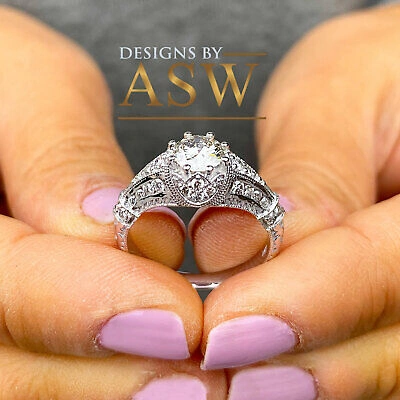 Pre-owned Halo 14k Solid White Gold Round Cut Natural Diamond Engagement Ring Antique 1.45ctw