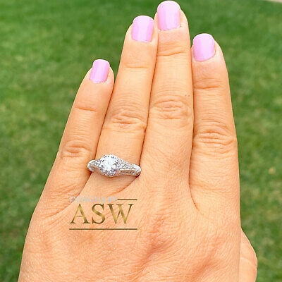 Pre-owned Halo 14k Solid White Gold Round Cut Natural Diamond Engagement Ring Antique 1.45ctw