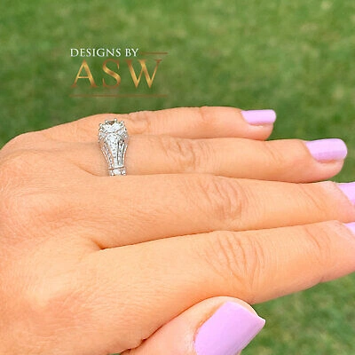 Pre-owned Halo 14k Solid White Gold Round Cut Natural Diamond Engagement Ring Antique 1.45ctw