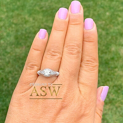 Pre-owned Halo 14k Solid White Gold Round Cut Natural Diamond Engagement Ring Antique 1.45ctw