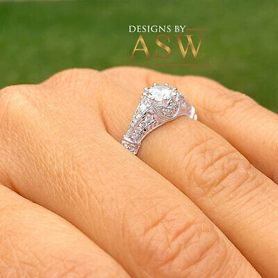 Pre-owned Halo 14k Solid White Gold Round Cut Natural Diamond Engagement Ring Antique 1.45ctw