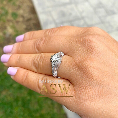 Pre-owned Halo 14k Solid White Gold Round Cut Natural Diamond Engagement Ring Antique 1.45ctw