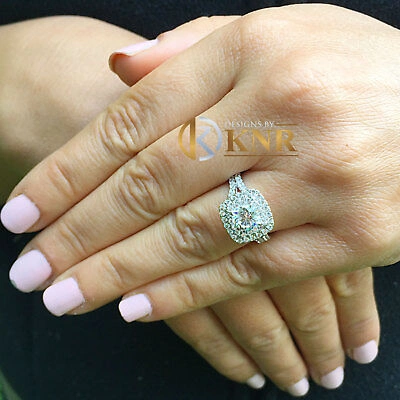 Pre-owned Knr Inc Igi Certified 14k Solid White Gold Cushion Cut Diamond Engagement Ring Halo 2.20