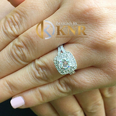 Pre-owned Knr Inc Igi Certified 14k Solid White Gold Cushion Cut Diamond Engagement Ring Halo 2.20