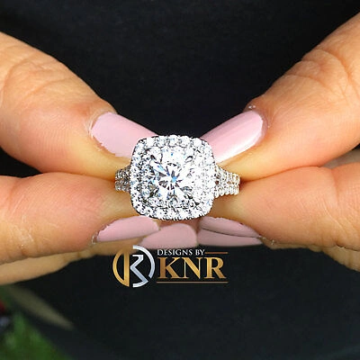 Pre-owned Knr Inc Igi Certified 14k Solid White Gold Cushion Cut Diamond Engagement Ring Halo 2.20