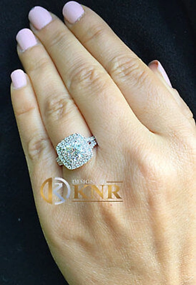 Pre-owned Knr Inc Igi Certified 14k Solid White Gold Cushion Cut Diamond Engagement Ring Halo 2.20