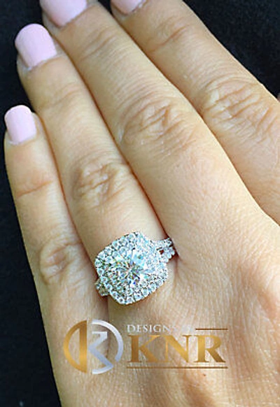 Pre-owned Knr Inc Igi Certified 14k Solid White Gold Cushion Cut Diamond Engagement Ring Halo 2.20