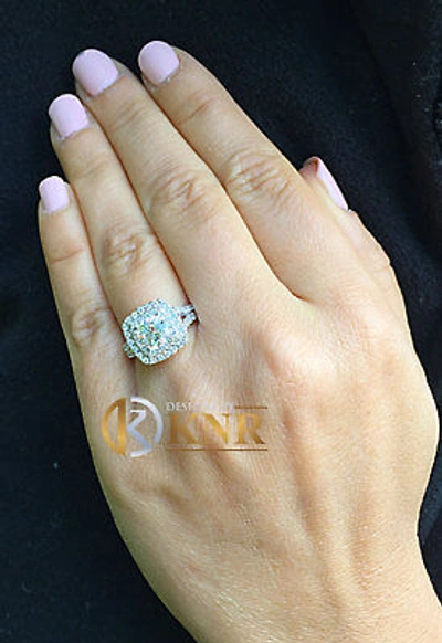 Pre-owned Knr Inc Igi Certified 14k Solid White Gold Cushion Cut Diamond Engagement Ring Halo 2.20