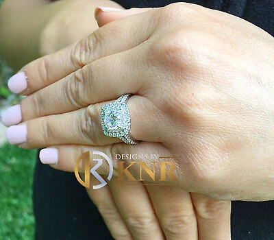 Pre-owned Knr Inc Igi Certified 14k Solid White Gold Cushion Cut Diamond Engagement Ring Halo 2.20