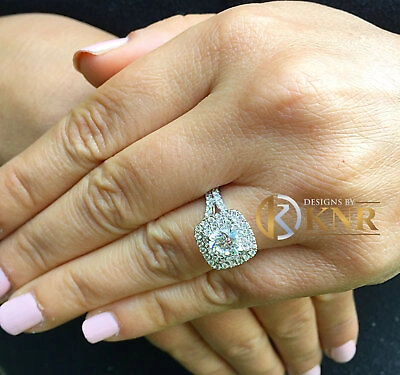 Pre-owned Knr Inc Igi Certified 14k Solid White Gold Cushion Cut Diamond Engagement Ring Halo 2.20