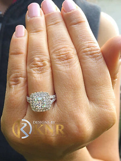 Pre-owned Knr Inc Igi Certified 14k Solid White Gold Cushion Cut Diamond Engagement Ring Halo 2.20
