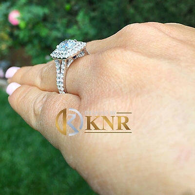 Pre-owned Knr Inc Igi Certified 14k Solid White Gold Cushion Cut Diamond Engagement Ring Halo 2.20