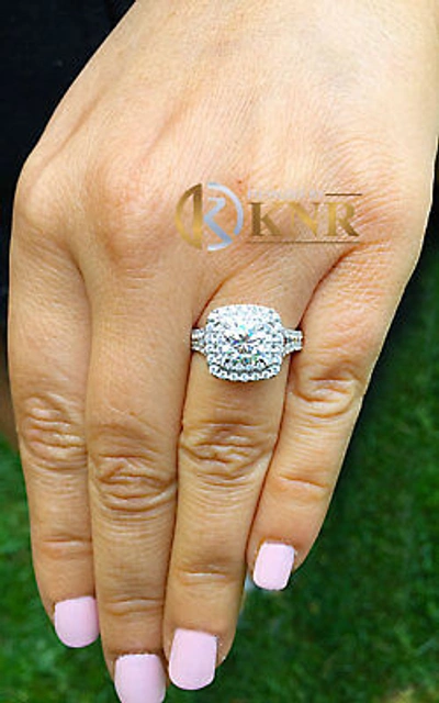 Pre-owned Knr Inc Igi Certified 14k Solid White Gold Cushion Cut Diamond Engagement Ring Halo 2.20