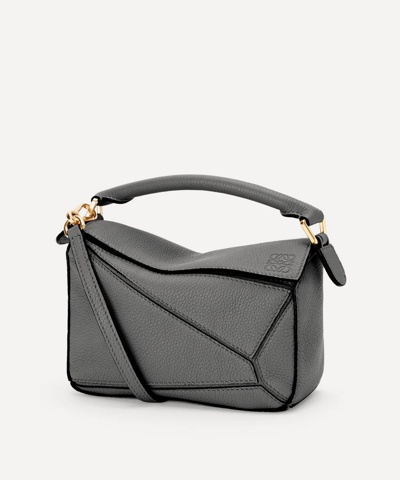 Shop Loewe Mini Puzzle Leather Shoulder Bag In Asphalt Grey