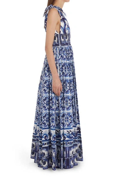 Shop Dolce & Gabbana Mediterraneo Poplin Maxi Dress In Blue/white