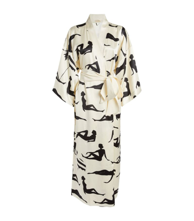 Shop Olivia Von Halle Silk Queenie Long Robe In Ivory
