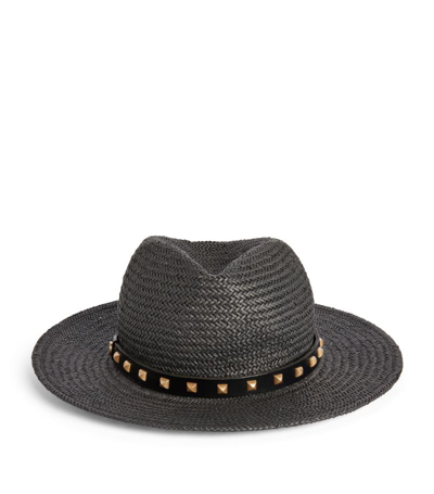 Shop Allsaints Straw Studded Paige Fedora In Black
