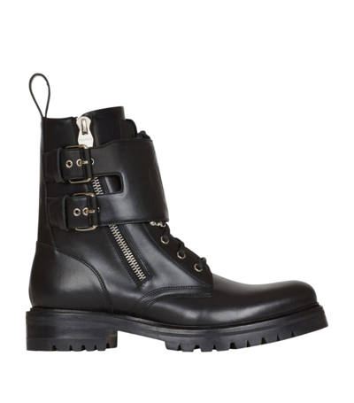 Shop Balmain Leather Ranger Boots In Black