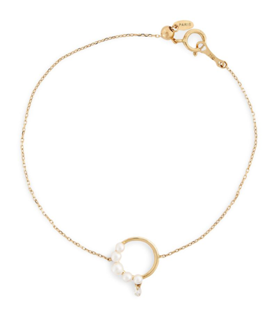 Shop Persée Yellow Gold, Diamond And Pearl Perlée Bracelet In White