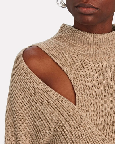 Shop Jonathan Simkhai Amaris Wrap-effect Rib Knit Sweater In Beige