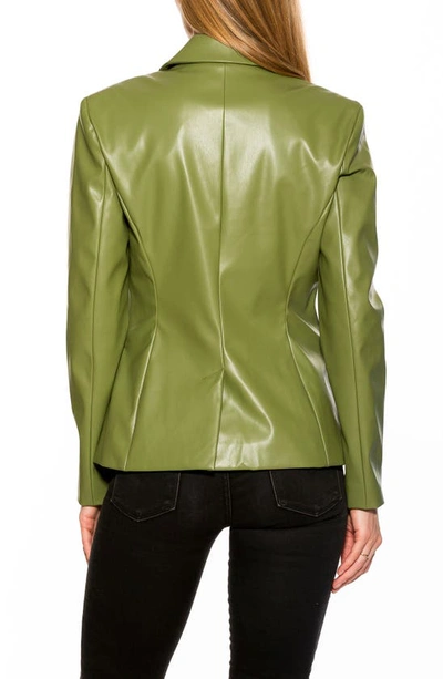 Shop Alexia Admor Faux Leather Double-breasted Peak Lapel Blazer In Olive