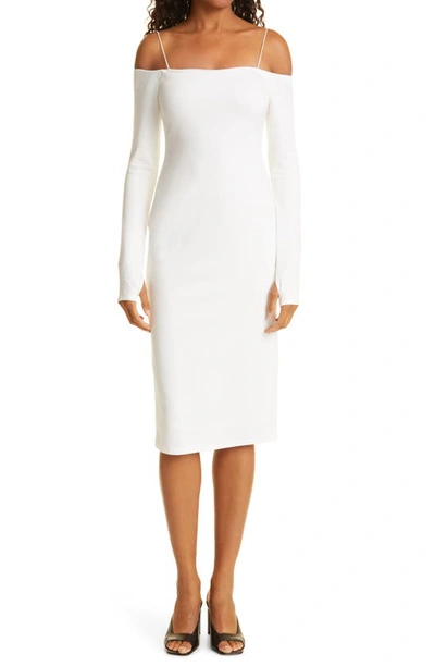 Shop Alice And Olivia Dorinda Off The Shoulder Long Sleeve Knit Dress In Off White
