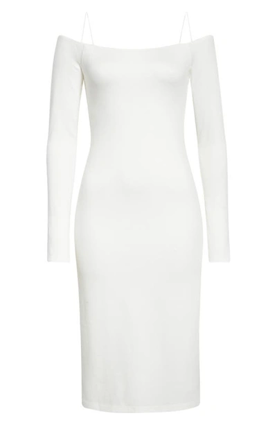 Shop Alice And Olivia Dorinda Off The Shoulder Long Sleeve Knit Dress In Off White
