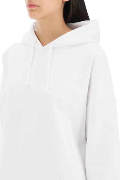 Shop Vetements Logo Embroidered Hoodie In White